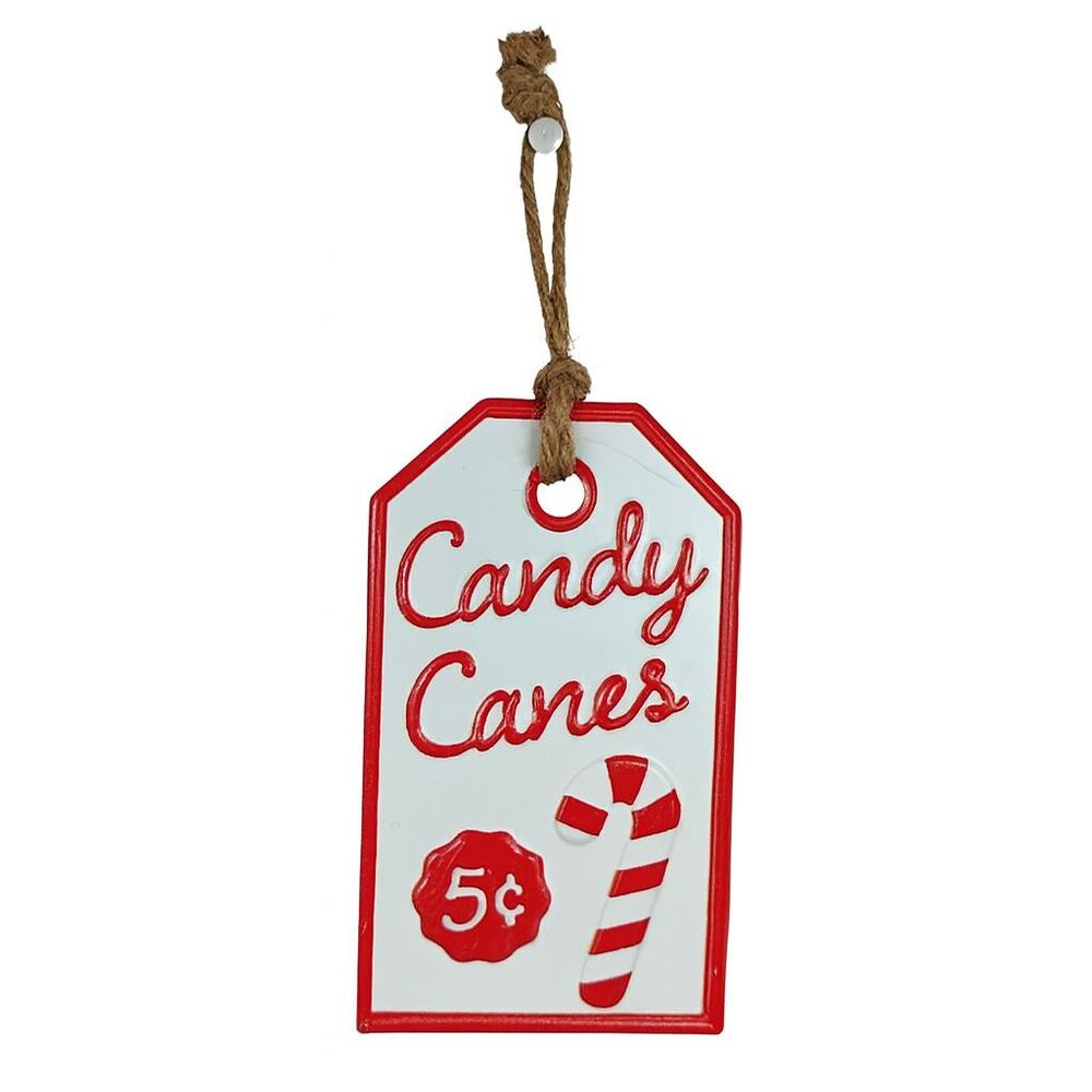 Vintage Inspired Christmas Tree Ornament Candy Canes Sign Tag Farmhouse Rustic